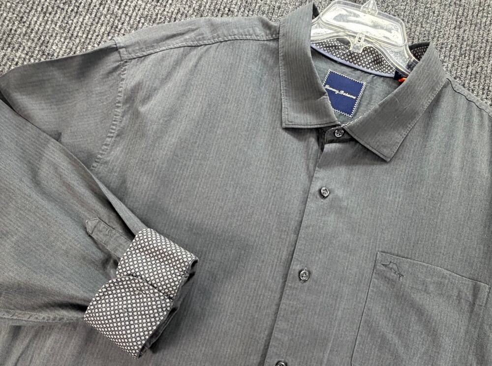 Tommy Bahama Mens 3XB Gray Long Sleeve Button Up Shirt Big & Tall Linen Blend